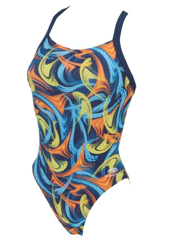 Blueseventy Strój kąpielowy damski Fog Racer Back - niebieski / pomarańczowy