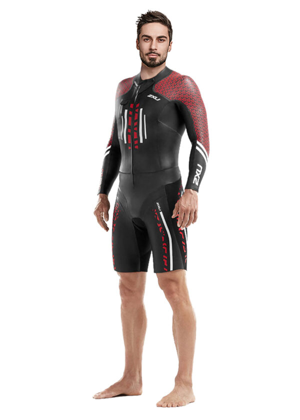 2XU Roupa de mergulho masculina para natação e corrida: Pro Wetsuit - Preto / Vermelho Chama - 0
