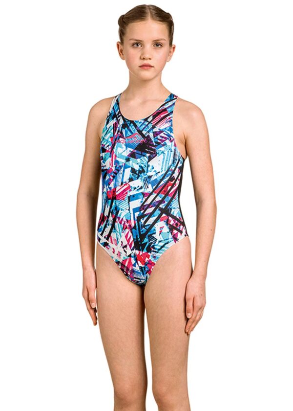 Aquafeel Maiô infantil feminino Colour Quake - Branco/Azul-0