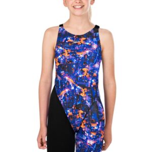 Speedo Dziewczęta Juniorki Fastskin Endurance+ Spodnie z odkrytymi plecami i nogawkami - czarny/niebieski/światła kanji
