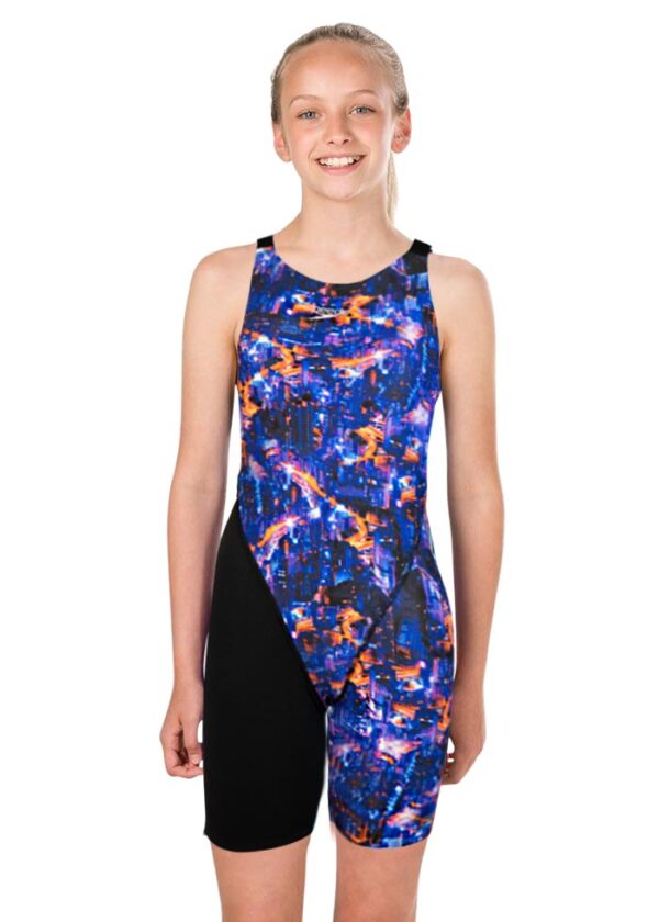 Speedo Juniorské dívky Fastskin Endurance+ Otevřené podkolenky - Černá/ Modrá/ Světla Kanji