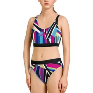 Aquafeel Dívčí pruhované bikiny s racerbackem a zmateným vzorem - 0
