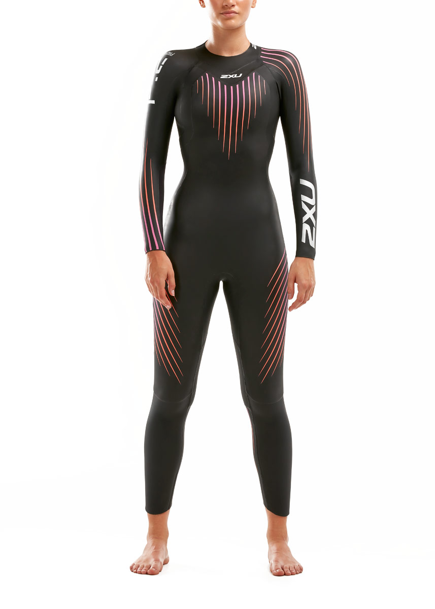 2XU PROPEL フルスーツ ブラック/オレンジ 2XU Dames P:1 Propel Wetsuit - Zwart/Sunset Ombre