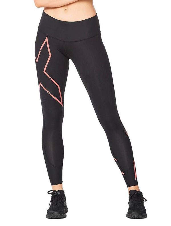2XU Calça legging de compressão feminina Light Speed de cintura média - Preta / Cranberry Refletiva-0