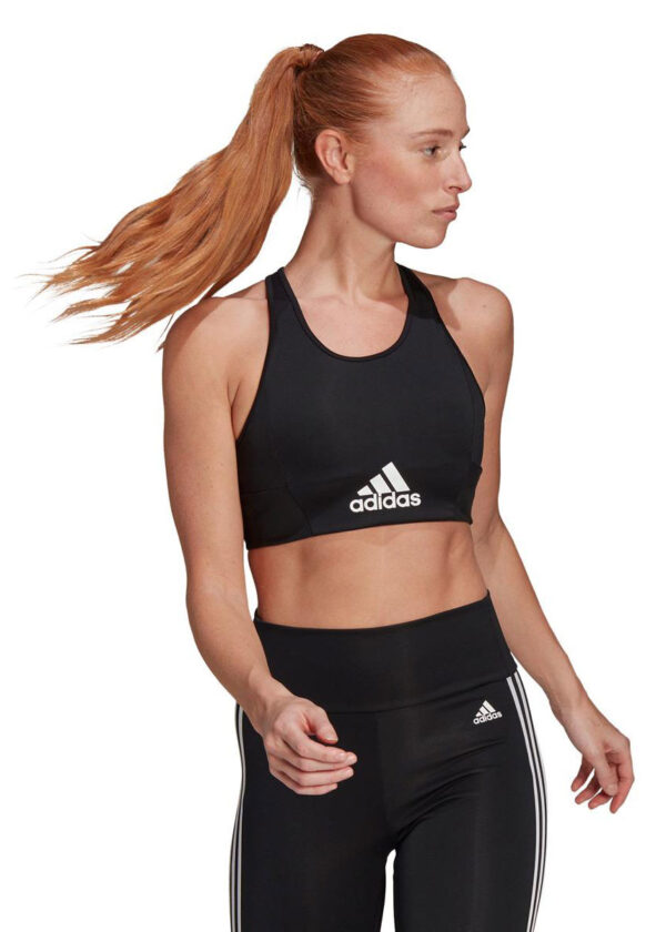 Adidas Top esportivo acolchoado feminino Aeroready Designed 2 Move com logo - Preto-0