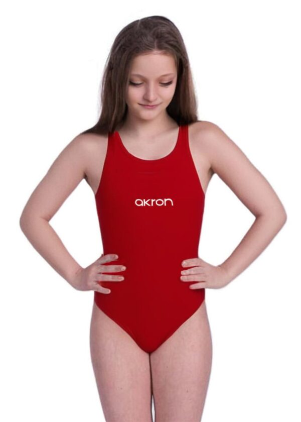 Akron Maiô Babbitt Evo para meninas - Vermelho Esportivo/Azul Harvard-0