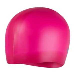 Speedo Touca de silicone infantil para cabelos longos - Rosa Begônia/Azul Lápis-lazúli-0