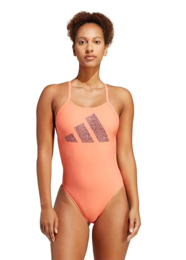 Adidas Dámské plavky s potiskem loga 3 bary - broskvové/černé-0