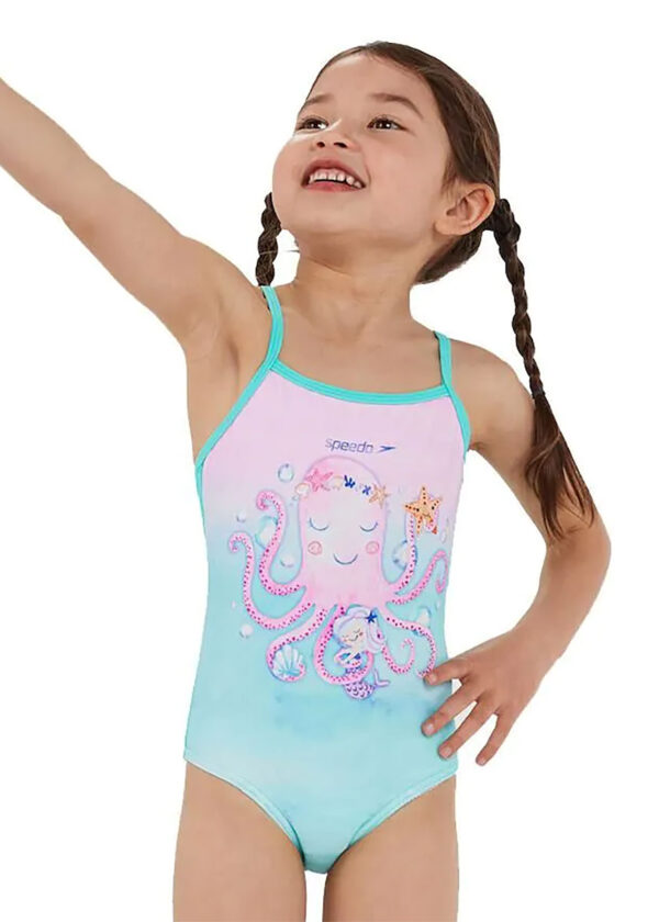 Speedo Μαγιό με λεπτές τιράντες για μικρά κορίτσια - Πράσινο/Ροζ