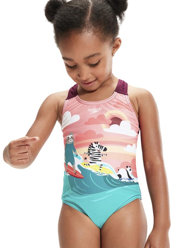 Speedo Tyttöjen digitaaliprinttiuimapuku - Pesca Pink/Paprika Red/Coral Pink/Turquoise
