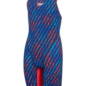 Speedo Fastskin Młodszy Endurance+ Max Openback Kneeskin - Niebieski / Niebieski / Czerwony - Przód view