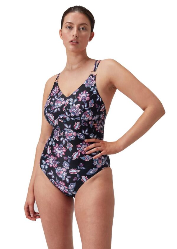 Speedo Dame badedragt med shaping-effekt og stropper, sort/lilla
