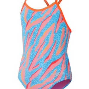 Speedo Costume da bagno intero con stampa digitale e schiena a V per bambina - Rosa Kiki/Blu Picton/Rosso Sirena-0