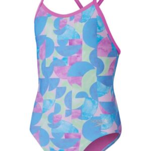 Anteriore Speedo Costume da bagno intero digitale con schiena a V per bambine - Rosa / Blu