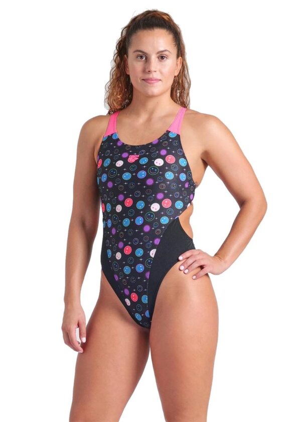 Arena Contour Swim Tech Back Badeanzug - Schwarz / Mehrfarbig / Rosa