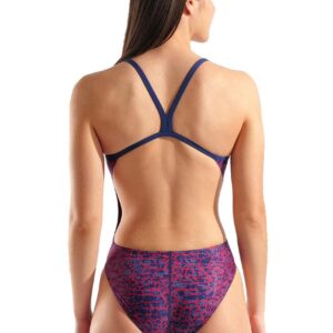 Arena Maiô feminino com estampa de pele de cobra nas costas – Azul Marinho / Vermelho, Branco e Azul