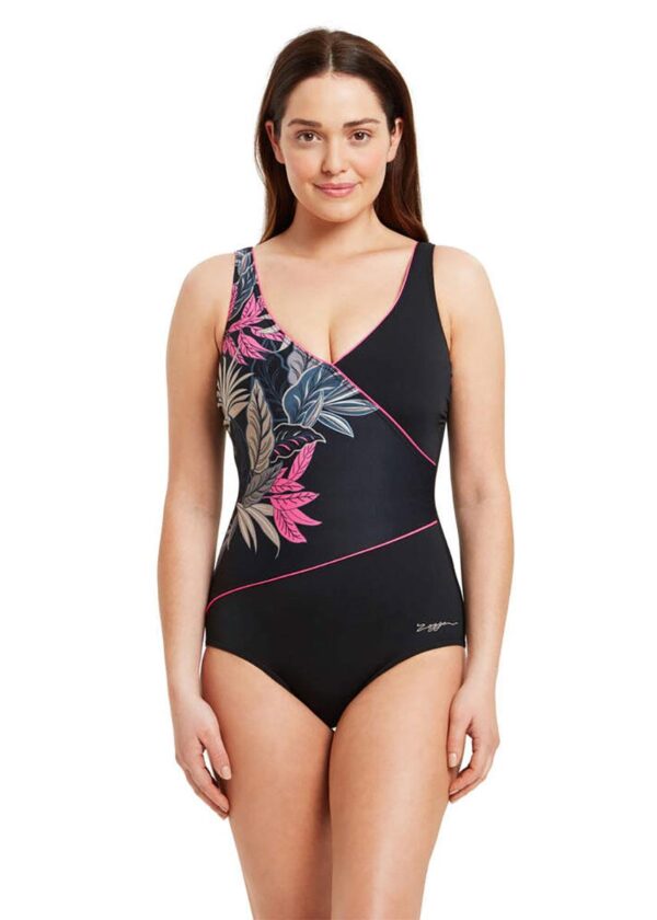 Zoggs Maiô Aruba com frente envolvente - Preto / Rosa