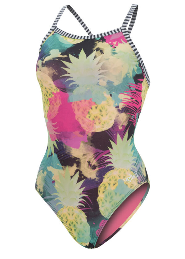 Dolfin Dziewczęcy kostium kąpielowy Aloha V-2 Back - żółty/różowy