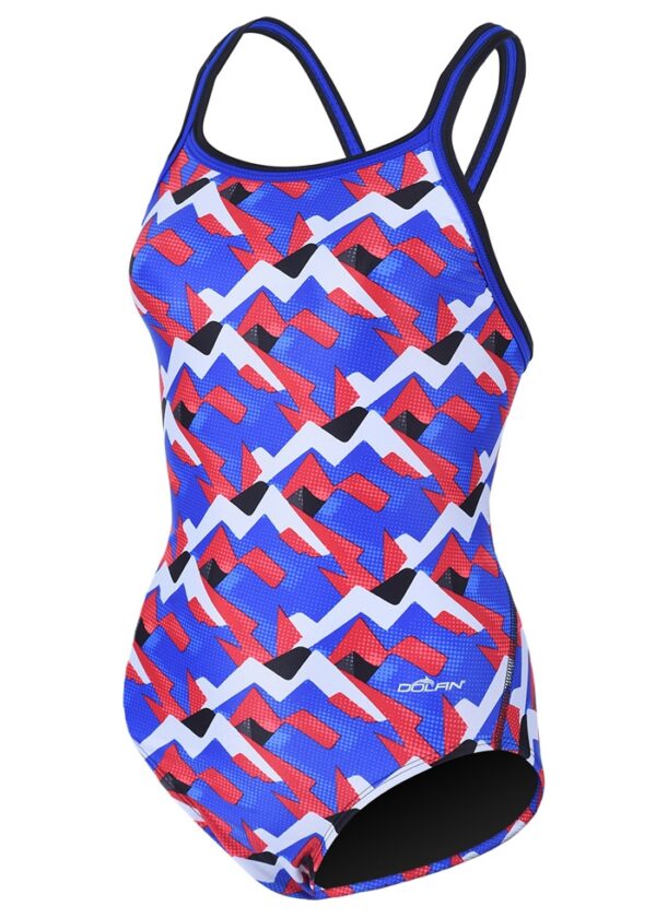 Dolfin Dziewczęcy kostium kąpielowy XtraSleek Eco Denali DBX Back - czerwony / biały / niebieski