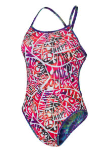 Speedo Damski jednoczęściowy kostium kąpielowy Hippy Explosion Flip Reverse – granatowy / chroma blue / neonowa orchidea / aquasplash