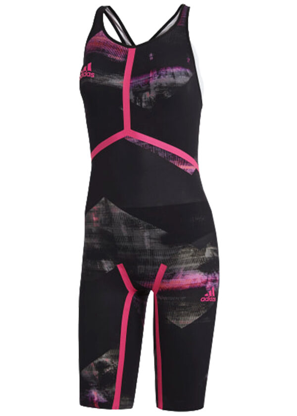 Adidas Maiô feminino Adizero XVIII Freestyle com costas fechadas - Preto/Rosa choque