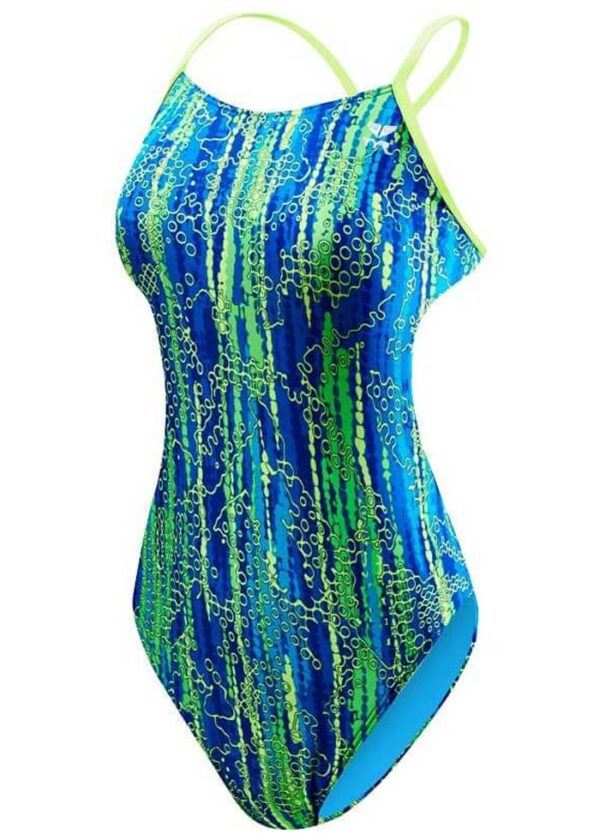 TYR Hiromi Sport Cut Out Fit Durafast One da bambina - Blu / Verde