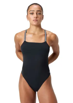Speedo Maiô feminino V Class Active Back - Preto/Cinza